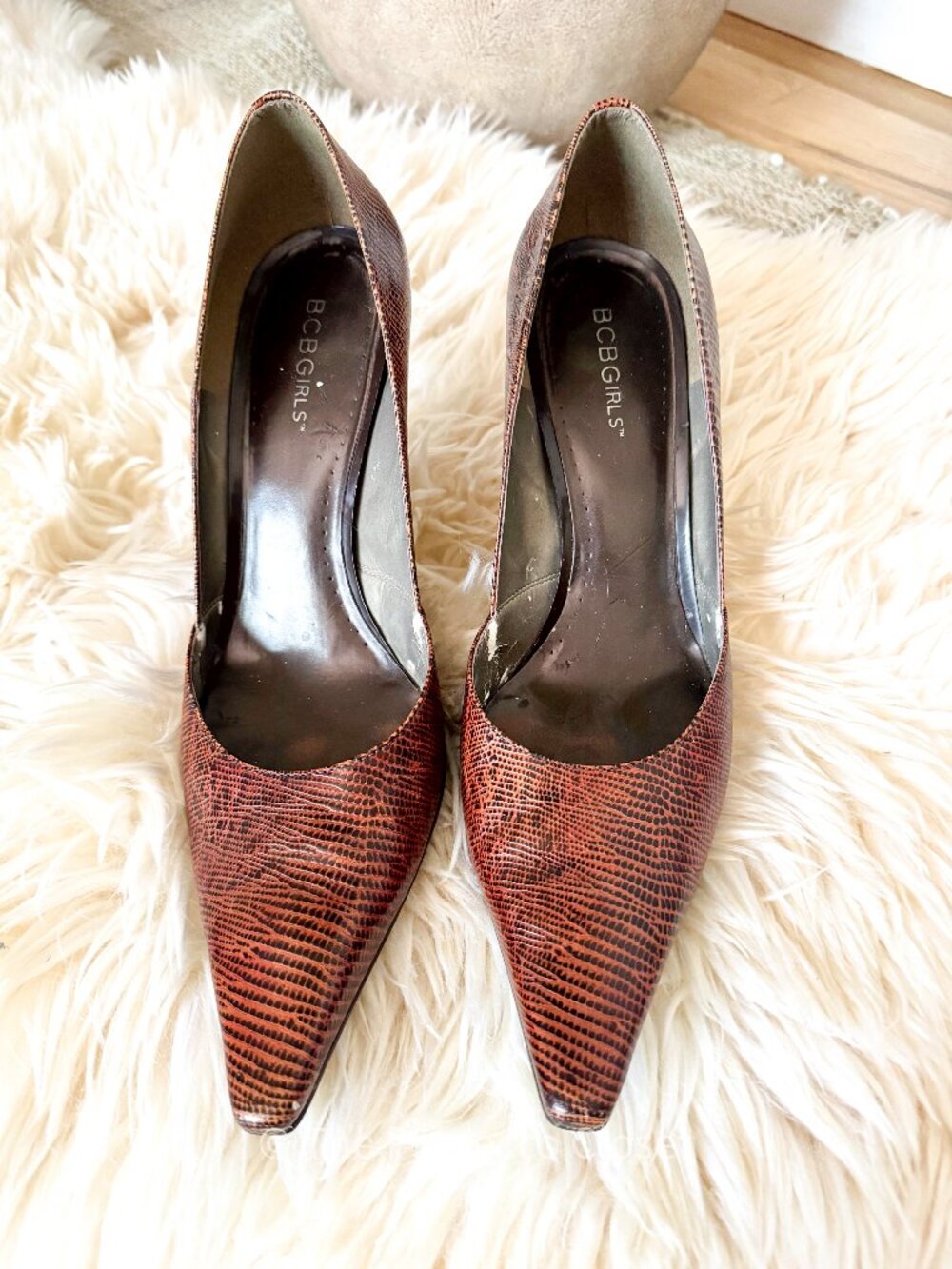 BCBGirls Faux Snakeskin Brown Heel Pumps Womens (9.5)
